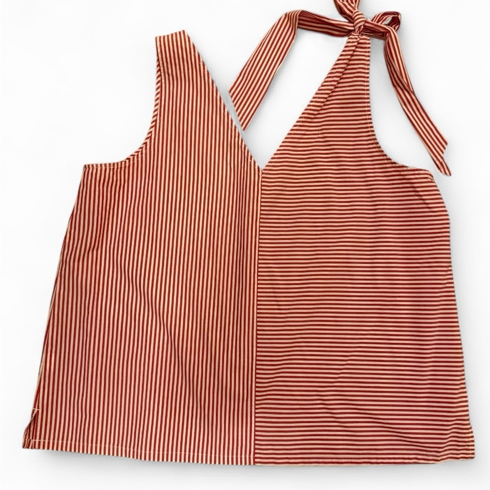 Vineyard Vines Red Striped Top with Tie on One Side V-Neck